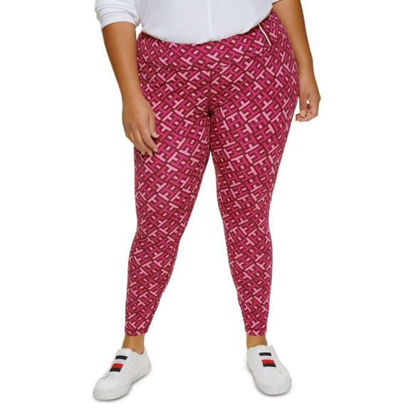 NWT Tommy Hilfiger Sport Womens Plus Printed High Rise Leggings TP26479X 1X Pink - Picture 1 of 6